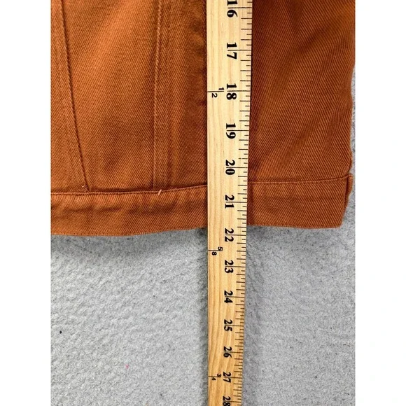 Paper Crane Jacket Womens Medium Rust Brown Sherpa Collared Hooded Denim Coat - Picture 11 of 12